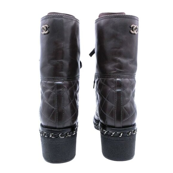 Chanel Boots Combat Lace Up Quilted Leather Chain Decoration Cap Toe 38 main image 4